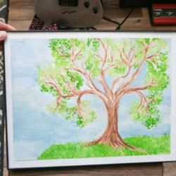 Original Framed Watercolor Painting "Storybook Tree"