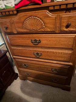 Solid Oak Chest of Drawers Tall 4 Drawer Dresser