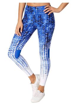 CALVIN KLEIN PERFORMANCE ROYAL-BLUE PRINTED HI-WAIST ANKLE-LENGTH M