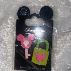 New Disney parks pink and green key and lock pin