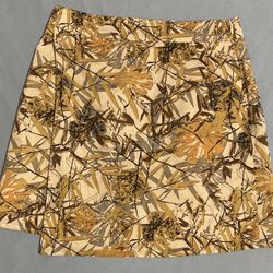 Acoa Woman’s Mini Skirt Size Small Earthtones Floral Leaves  Boho Natural Lined