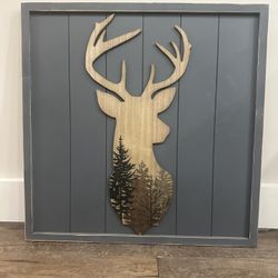 24” x 24” Decorative Deer Wood Framed Forest Mountain Woodland Wildlife Lodge Elk