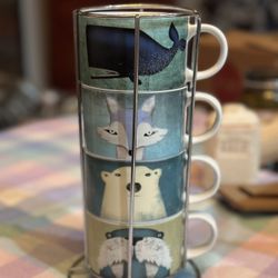 Four Pier1 Mugs with Stand