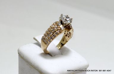 10K Yellow Gold White Round CZ Sparkling Engagement Ring