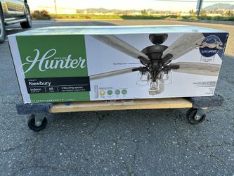 New Hunter Newbury 60” Indoor Onyx Bengal Finish Ceiling Can With Remote And Light!