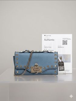 Valentino Garavani Blue Rockstud crossbody Bag W/ chain strap and Certificate