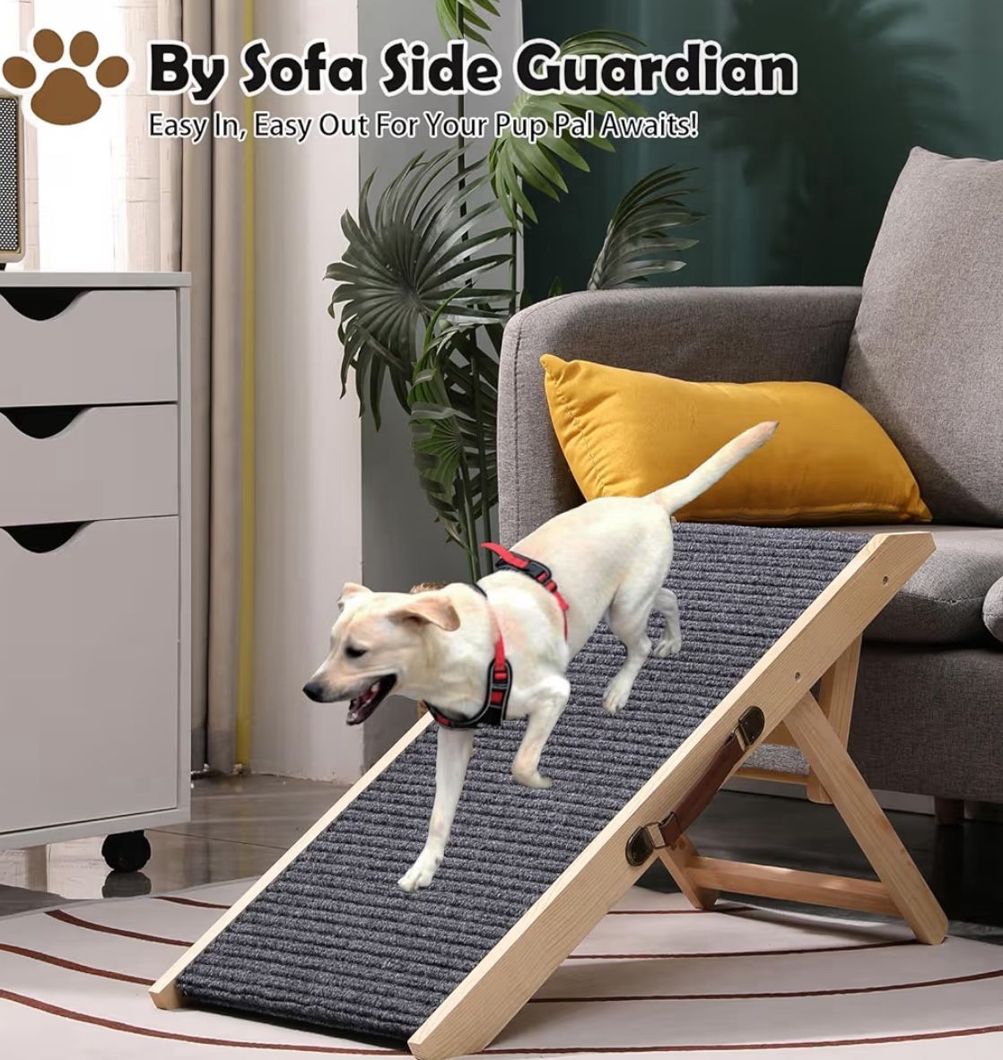 Wooden Foldable Dog Ramp Portable Pet Ramp,Car Ramp with Built-in Handle for Travel, 4 Adjustable Heights 9.8" to 18.1" for Small Dogs