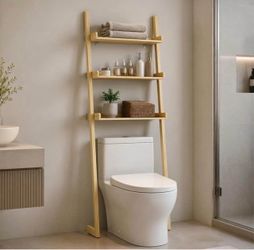 Over-the-Toilet Bamboo Ladder Shelf