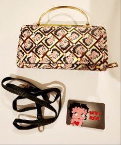 Betty Boop Clutch Purse – Gold Handle & Removable Strap – Retro Cartoon Pattern
