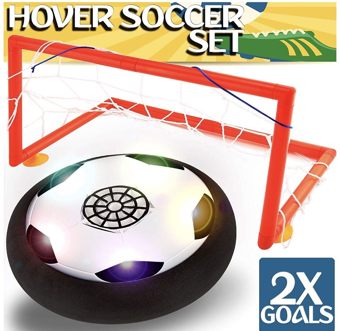 Kids Toys - Air Power Soccer Set with 2 Goals,Warmstore Boys Girls Sport Toys Training Football Indoor Outdoor Disk Hover Ball Game with LED Light Up
