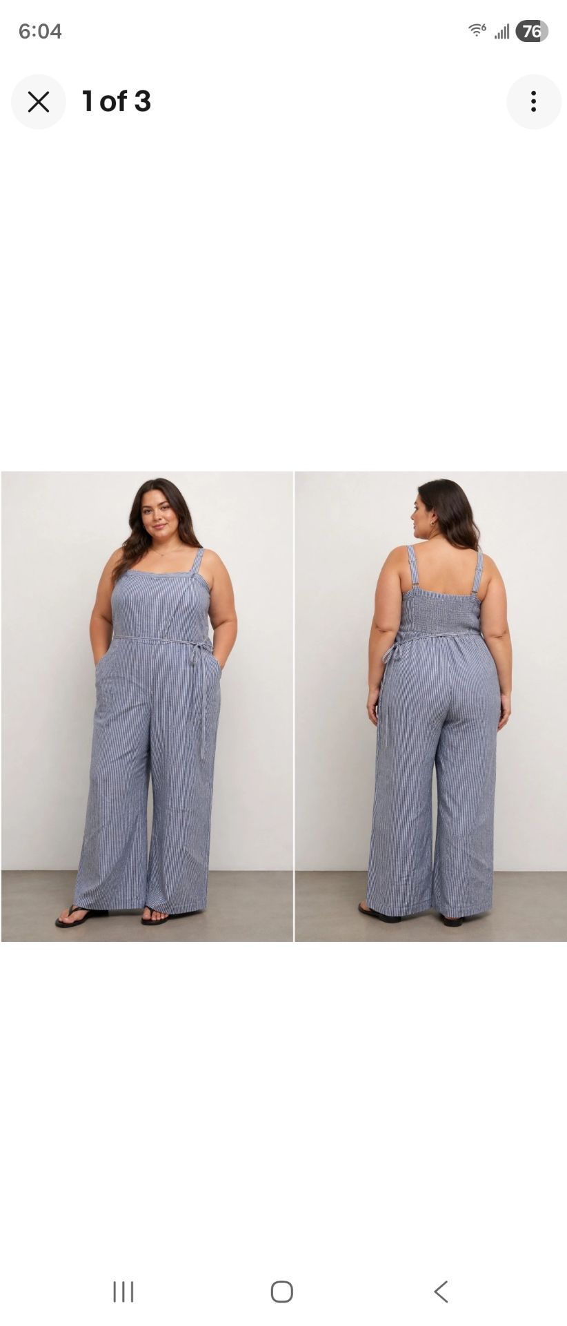Womens Blue White Striped Sleeveless Wide-Leg Jumpsuit Square Neck Tie