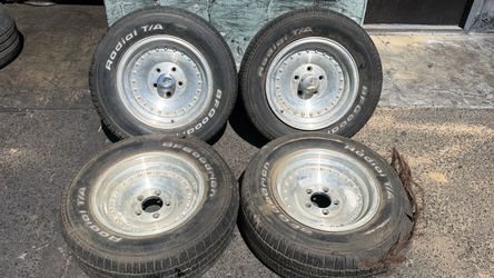 Autodrag Style 15x7 Inch aluminum rims with bad tires 5x4.75 Lug fits Chevy Cars And Small Trucks