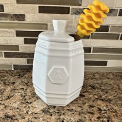Prepara White Ceramic Honey Pot with Dipper