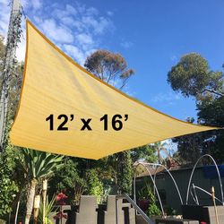 (NEW) $35 Rectangle 12x16 ft Sun Shade Sail Outdoor Canopy Cover w/ Ropes (Gray or Beige color)