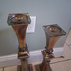 2 Candelabros De Cristal, Alto 18",y21",Ancho 6"