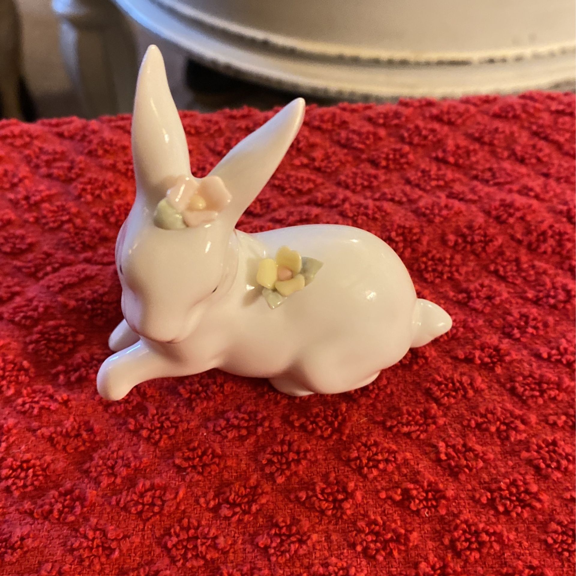 White Porcelain Bunny With Pink Flowers