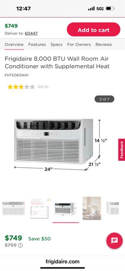Frigidaire 8,000 BTU Wall Room Air Conditioner with Supplemental Heat