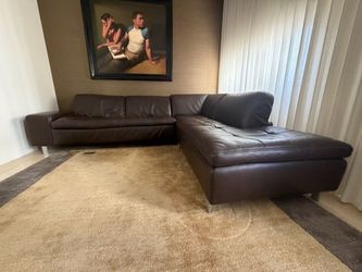 2-Piece Sectional-Brown Leather-Very Good Condition-Best Offer-NEED TO SELL ASAP