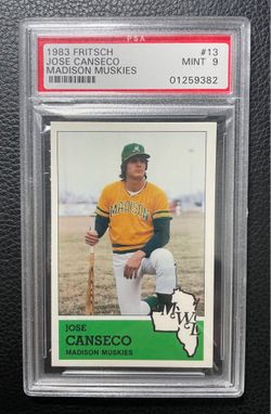 1983 Jose Canseco Fritsch Madison Muskies #13. 1st Minor League Card. PSA 9 MINT.