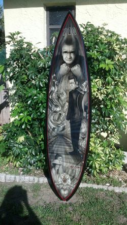Collectable jonny cash airbrushed surfboard