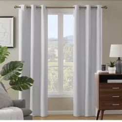 LiGHTSOUT with EnerShield Technology Paloma White 38 in. W x 84 in. L Grommet 100% Blackout Curtain (Single Panel)