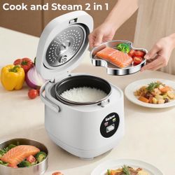 Rice Cooker Small 4 cup Uncooked,2 Quart Non-stick Mini Rice Cooker,With Stainless Steel Steamer Tra