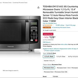 TOSHIBA EM131A5C-BS Countertop Microwave Ovens 1.2 Cu Ft, 12.4"