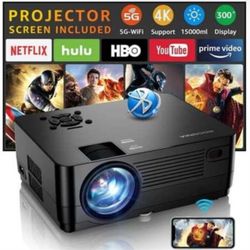 ROCONIA 5G WiFi Bluetooth 4K Support Projector – Native 1080P, 15000LM, 300 Inch