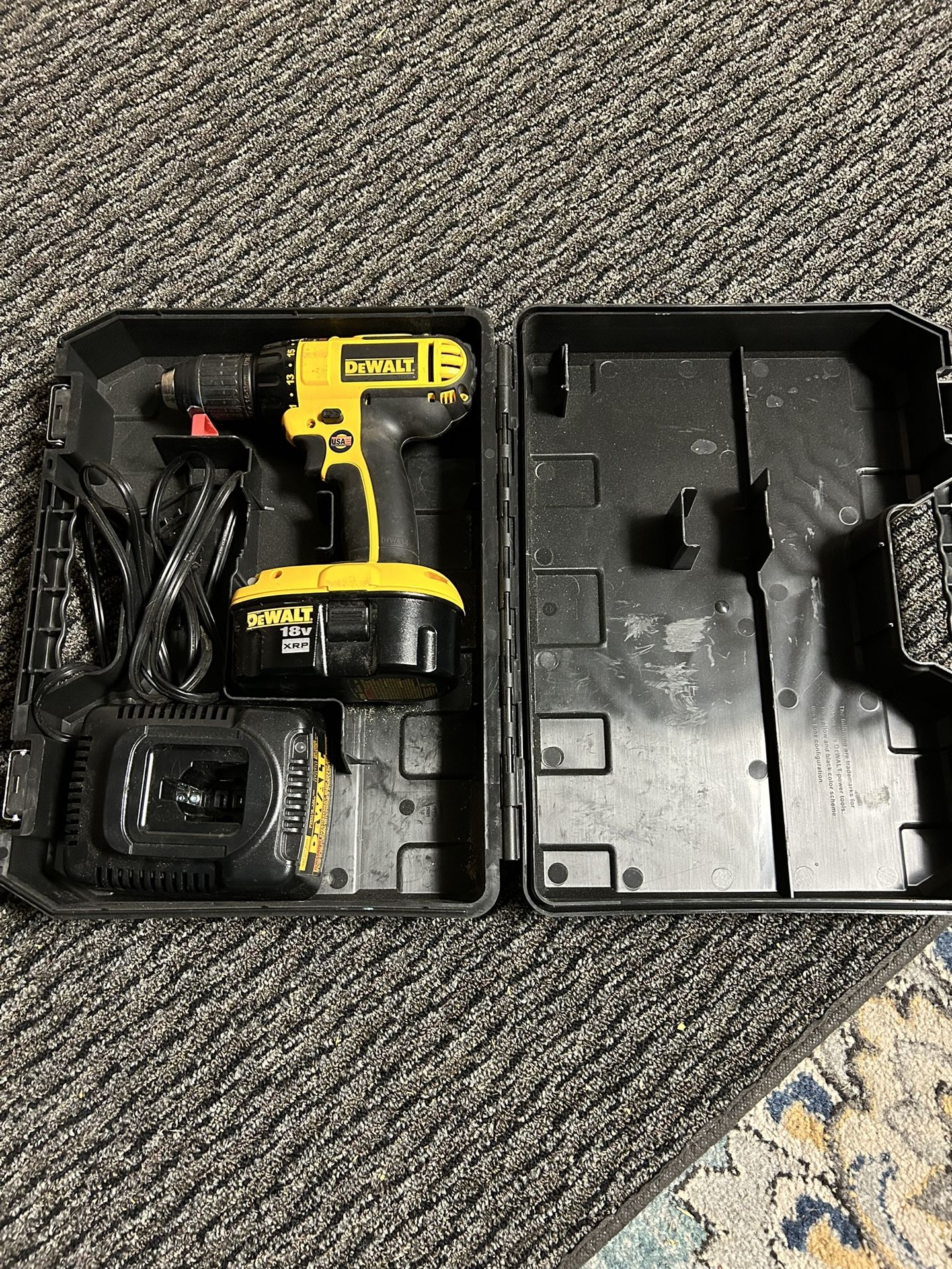 DeWalt Drill, Case, Charger And Extra Batteries