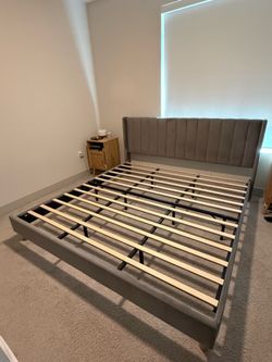 King Size Upholstered Bed Frame Grey