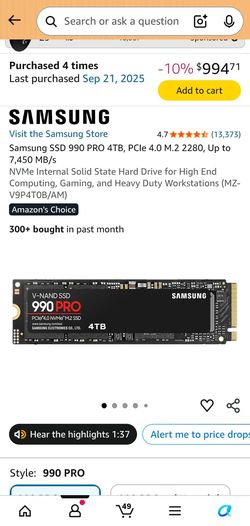 NEW Samsung 990 PRO 4TB NVMe PCIe 4.0 SSD – 7,450 MB/s – 4 Available
