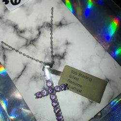 BEAUTIFUL New Sterling Cross with 1.5 TCW Natural Amethyst Necklace! 22”