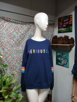 Wound Up Navy Blue 'Seriously' Sweatshirt w/Colorblock Stripes, Size XL (15-17)