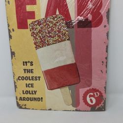 FAB Ice Cream Metal Sign – Vintage Style Retro Ice Lolly Wall Decor (16x12)