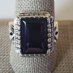 Antique Silver Stone Vintage Jewelry Rings For Men and Women Color silver and purple Size 11