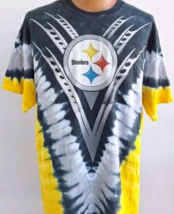 Pittsburgh Steelers Shirt Mens XL Black Double Sided Majectic NFL Tye Dye