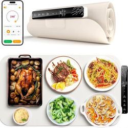 Monteka Warming Mat for Food 24.8"×15", Electric Warming Trays with APP & Button Control, Silicone Fast Heating Mat for Countertop, Rollable Dishwashe