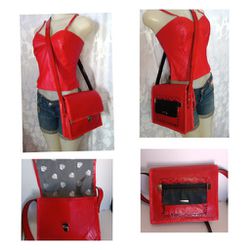 Women's Red Leather Shoulder Purse 