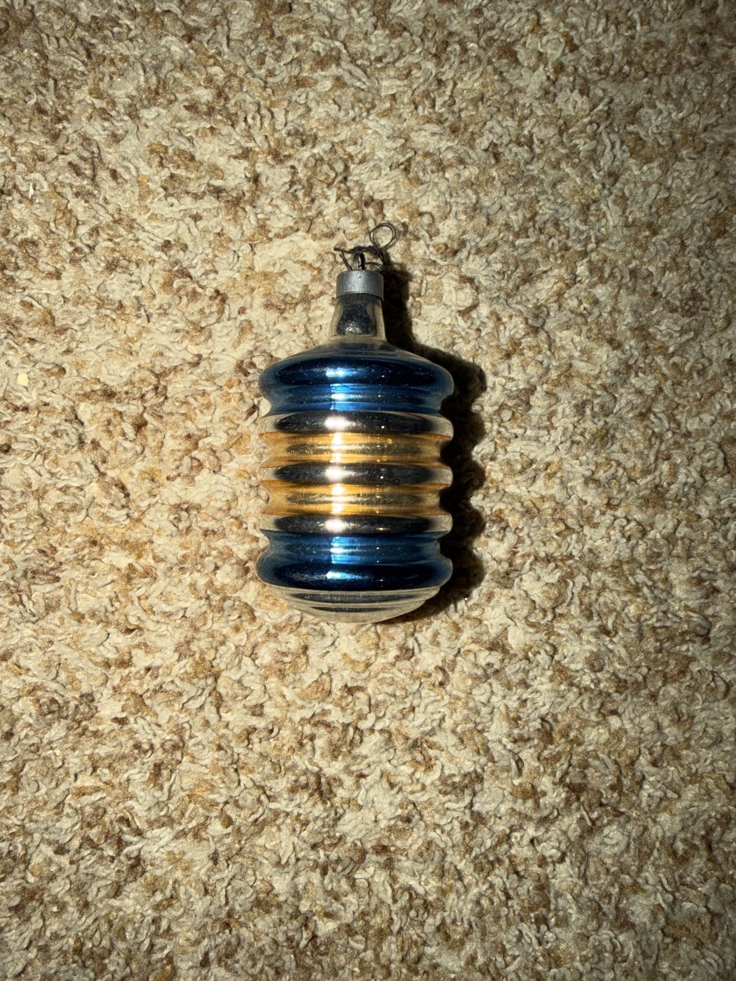 Vintage Glass Christmas Ornament RIBBED/LANTERN Silver Blue Gold
