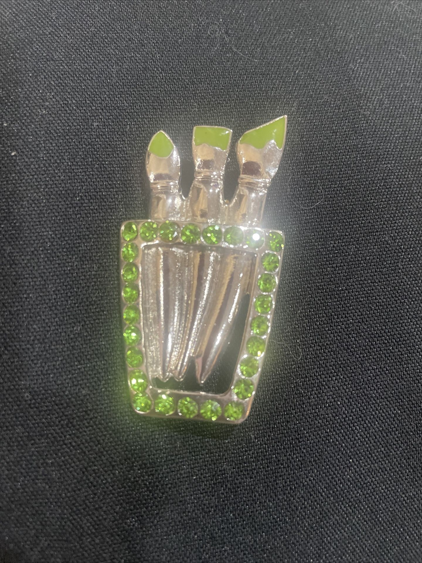 Brooch Paint Brushes Set 3 Green Rhinestones (27)