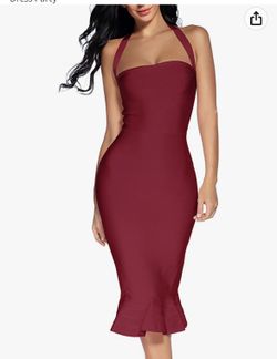 houstil Women's V Neck Halter Fishtail Bandage Bodycon