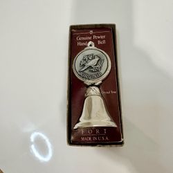 Fort Vintage Virginia Genuine Pewter Hand Bell Bird Floral Souvenir Original Box USA