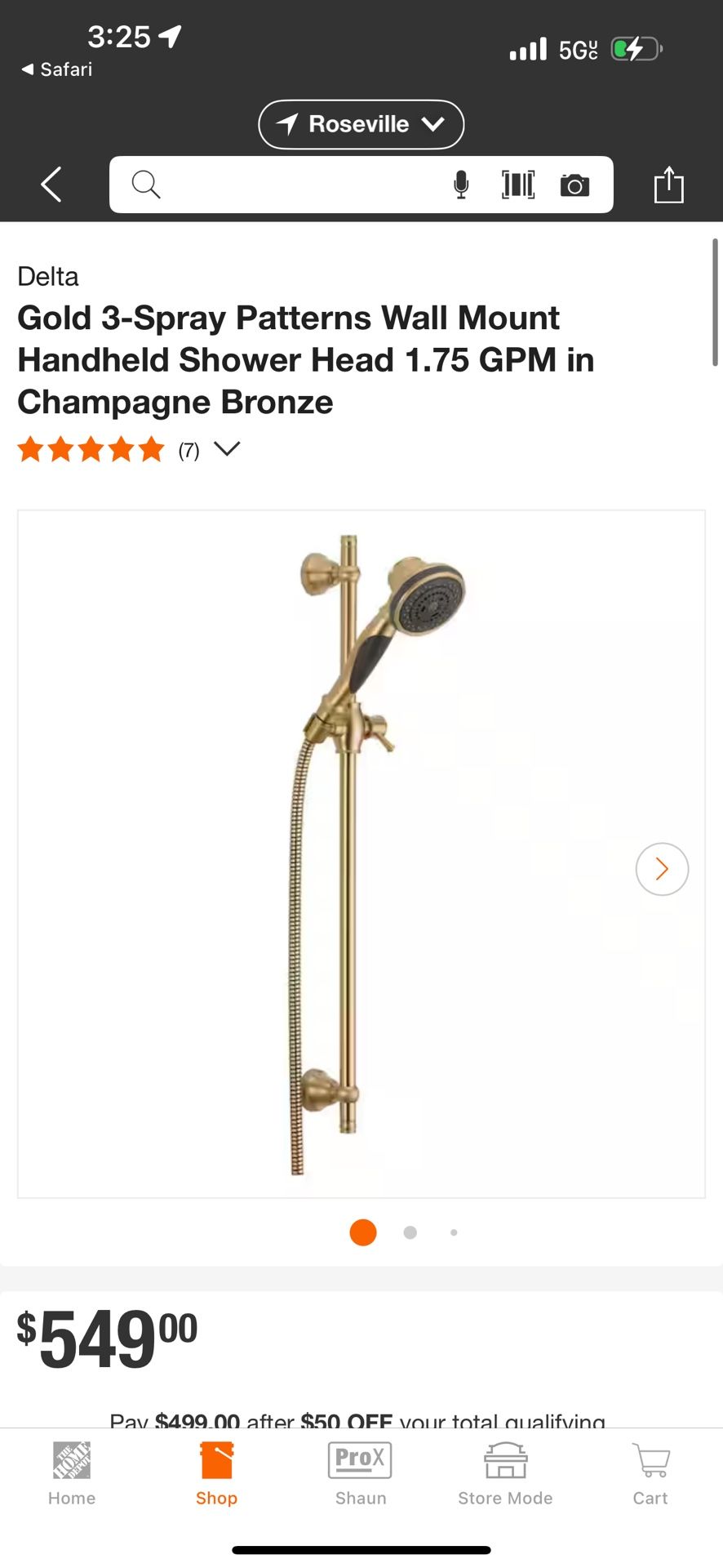 Gold 3-Spray Patterns Wall Mount Handheld Shower Head 1.75 GPM in Champagne Bronze