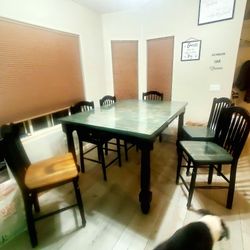 Countertop Height Extendable Teak Wood Kitchen Table With 6 Chairs