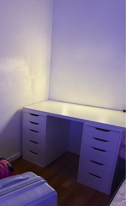 White Desk with Double Drawer Units