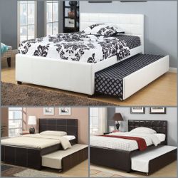 Full Twin White Trundle Bed With Ortho Mattress Included!!
