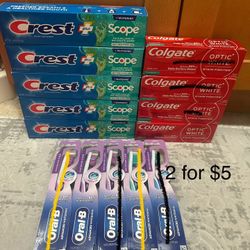 toothpaste/toothbrush 2 for $5