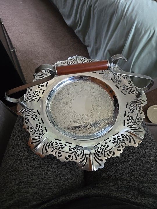 Silver Platter With Wooden Handle Farber Bros.