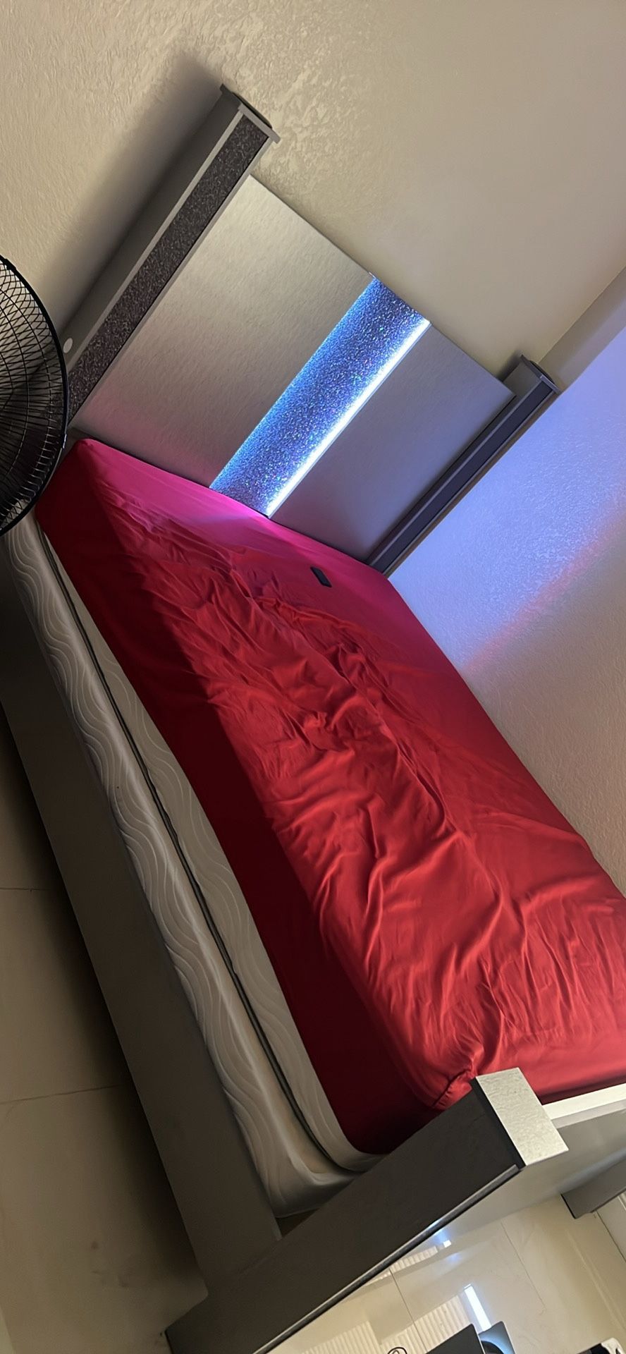 brand new bed never used i just put some sheets and pillow on it. comes with lights and bluetooth speakers very comfortable already sell like 3