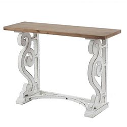 NEW - LuxenHome Vintage White and Natural Wood Console & Entry Table/Desk